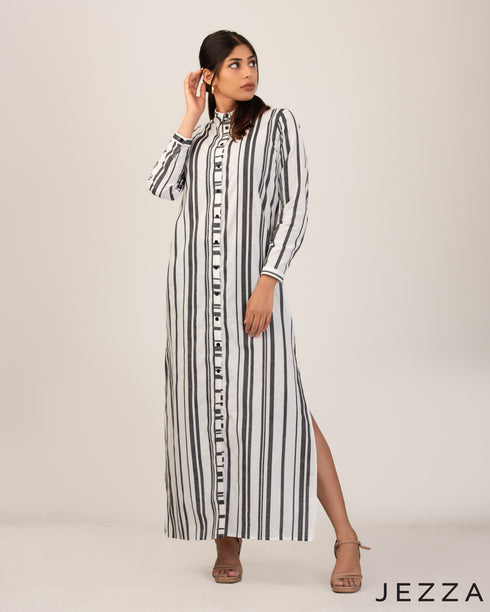 Timeless Ease: Linen Collared A-Line Dress 72342